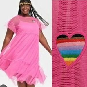 Target Pride Pink Sheer Mesh Midi Dress with Ruffle Tiers 3X